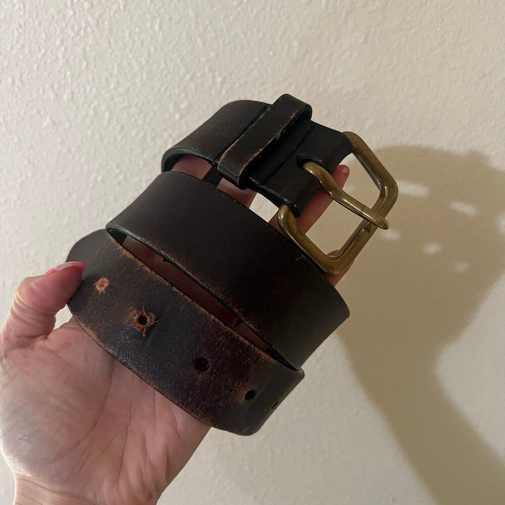 Express distressed brown leather belt 33” long